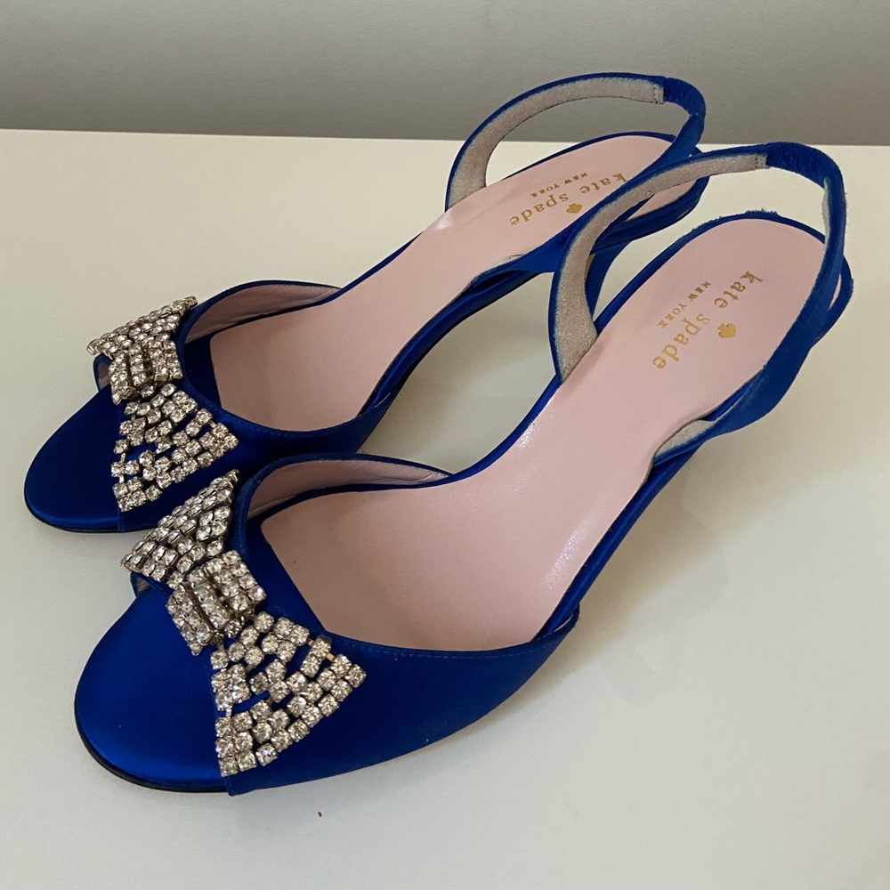 Kate Spade Cobalt Blue Miva Heels Jeweled Bow Size 9